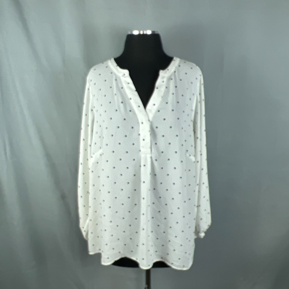 Philosophy Peasant Blouse Top Womens 2X White Black Polka Dot Balloon Sleeve